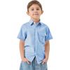 imageQBK Boys Cotton Linen Short Sleeve Classic Button Down Shirts Boys Dress Shirt with Chest Pocket for 2T16 YearsLight Blue