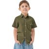 imageQBK Boys Cotton Linen Short Sleeve Classic Button Down Shirts Boys Dress Shirt with Chest Pocket for 2T16 YearsOlive Green