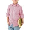 imageQBK Boys Long Sleeve Button Down Shirts Oxford Dress Shirt Boys Striped Shirt for 2T16 YearsBurgundy