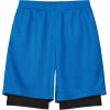 imageQBK Toddler to Youth Boys 2 in 1 Athletic Shorts Basketball Compression Shorts with Liner for Girls Soccer Running SportsBlue