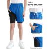 imageQBK Toddler to Youth Boys 2 in 1 Athletic Shorts Basketball Compression Shorts with Liner for Girls Soccer Running SportsBlue