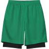 imageQBK Toddler to Youth Boys 2 in 1 Athletic Shorts Basketball Compression Shorts with Liner for Girls Soccer Running SportsGreen