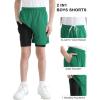 imageQBK Toddler to Youth Boys 2 in 1 Athletic Shorts Basketball Compression Shorts with Liner for Girls Soccer Running SportsGreen