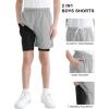 imageQBK Toddler to Youth Boys 2 in 1 Athletic Shorts Basketball Compression Shorts with Liner for Girls Soccer Running SportsGrey