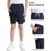 imageQBK Toddler to Youth Boys 2 in 1 Athletic Shorts Basketball Compression Shorts with Liner for Girls Soccer Running SportsNavy