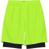 imageQBK Toddler to Youth Boys 2 in 1 Athletic Shorts Basketball Compression Shorts with Liner for Girls Soccer Running SportsNeon Green