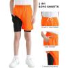imageQBK Toddler to Youth Boys 2 in 1 Athletic Shorts Basketball Compression Shorts with Liner for Girls Soccer Running SportsNeon Orange