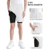 imageQBK Toddler to Youth Boys 2 in 1 Athletic Shorts Basketball Compression Shorts with Liner for Girls Soccer Running SportsWhite