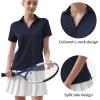 imageQBK Womens Golf Polo Shirt UPF 50 Dry Fit Collared VNeck Short Sleeve Tennis TopNavy Blue