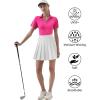 imageQBK Womens Golf Polo Shirt UPF 50 Dry Fit Collared VNeck Short Sleeve Tennis TopNeon Pink