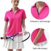 imageQBK Womens Golf Polo Shirt UPF 50 Dry Fit Collared VNeck Short Sleeve Tennis TopNeon Pink