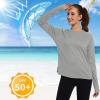 imageQBK Womens Neon T Shirt Long Sleeve TShirt Sun Protection UPF 50 for Hiking Fishing Workout Rash Guard and Athletic SportsLight Grey