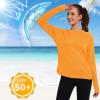 imageQBK Womens Neon T Shirt Long Sleeve TShirt Sun Protection UPF 50 for Hiking Fishing Workout Rash Guard and Athletic SportsNeon Orange