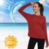 imageQBK Womens Neon T Shirt Long Sleeve TShirt Sun Protection UPF 50 for Hiking Fishing Workout Rash Guard and Athletic SportsRed