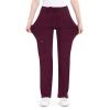 imageQBK Yoga Scrub Pants Women Mid Rise Yoga Work Pants Five Pocket Cargo Scrub PantWine Red