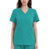 imageQBK Yoga Scrub Top for Women V Neck Shirt with 2 Pockets Comfort Soft Stretch Easy CareGreen