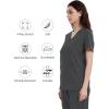 imageQBK Yoga Scrub Top for Women V Neck Shirt with 2 Pockets Comfort Soft Stretch Easy CareIron Gray