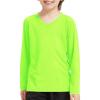 imageQBK 4T to Youth Neon Shirt Kids Rash Guard UPF 50 VNeck Dry Fit Athletic Performance Long Sleeve Shirts for Boys and GirlsNeon Green
