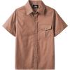 imageQBK Boys Cotton Linen Short Sleeve Classic Button Down Shirts Boys Dress Shirt with Chest Pocket for 2T16 YearsBrown