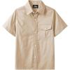 imageQBK Boys Cotton Linen Short Sleeve Classic Button Down Shirts Boys Dress Shirt with Chest Pocket for 2T16 YearsKhaki