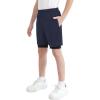 imageQBK Toddler to Youth Boys 2 in 1 Athletic Shorts Basketball Compression Shorts with Liner for Girls Soccer Running SportsNavy