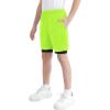 imageQBK Toddler to Youth Boys 2 in 1 Athletic Shorts Basketball Compression Shorts with Liner for Girls Soccer Running SportsNeon Green