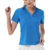 imageQBK Womens Golf Polo Shirt UPF 50 Dry Fit Collared VNeck Short Sleeve Tennis TopLight Blue