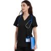 imageQBK Yoga Scrub Top for Women V Neck Shirt with 2 Pockets Comfort Soft Stretch Easy CareBlack