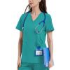 imageQBK Yoga Scrub Top for Women V Neck Shirt with 2 Pockets Comfort Soft Stretch Easy CareGreen