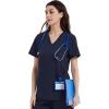 imageQBK Yoga Scrub Top for Women V Neck Shirt with 2 Pockets Comfort Soft Stretch Easy CareNavy