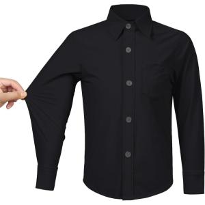 image2T16Y Boys Stretch Long Sleeve Button Down Toddler Dress Shirt Wrinkle Free Oxford Uniform Shirt with Chest PocketBlack