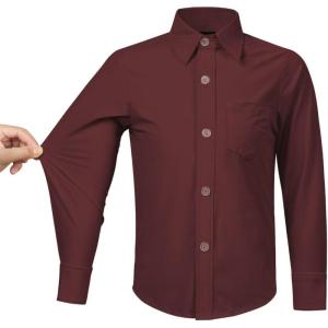 image2T16Y Boys Stretch Long Sleeve Button Down Toddler Dress Shirt Wrinkle Free Oxford Uniform Shirt with Chest PocketBurgundy