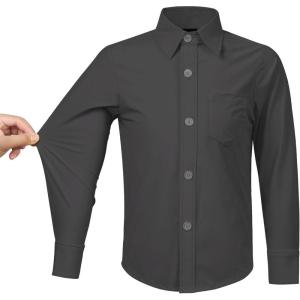 image2T16Y Boys Stretch Long Sleeve Button Down Toddler Dress Shirt Wrinkle Free Oxford Uniform Shirt with Chest PocketGray