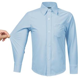 image2T16Y Boys Stretch Long Sleeve Button Down Toddler Dress Shirt Wrinkle Free Oxford Uniform Shirt with Chest PocketLight Blue