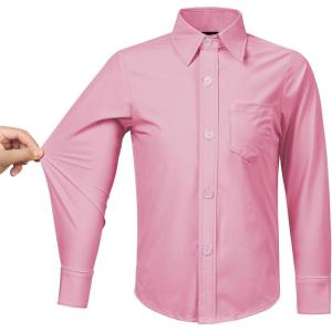 image2T16Y Boys Stretch Long Sleeve Button Down Toddler Dress Shirt Wrinkle Free Oxford Uniform Shirt with Chest PocketPink