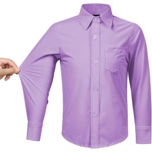 image2T16Y Boys Stretch Long Sleeve Button Down Toddler Dress Shirt Wrinkle Free Oxford Uniform Shirt with Chest PocketPurple