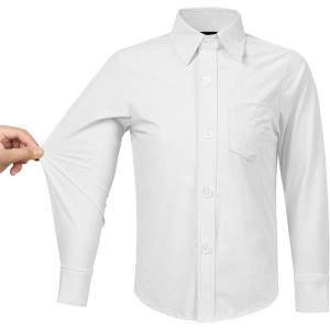image2T16Y Boys Stretch Long Sleeve Button Down Toddler Dress Shirt Wrinkle Free Oxford Uniform Shirt with Chest PocketWhite