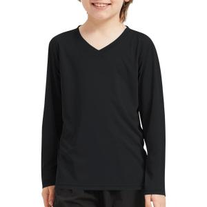 imageQBK 4T to Youth Neon Shirt Kids Rash Guard UPF 50 VNeck Dry Fit Athletic Performance Long Sleeve Shirts for Boys and GirlsBlack