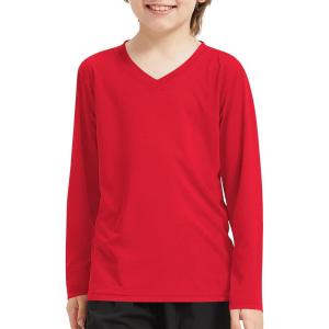 imageQBK 4T to Youth Neon Shirt Kids Rash Guard UPF 50 VNeck Dry Fit Athletic Performance Long Sleeve Shirts for Boys and GirlsRed