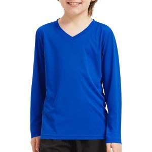 imageQBK 4T to Youth Neon Shirt Kids Rash Guard UPF 50 VNeck Dry Fit Athletic Performance Long Sleeve Shirts for Boys and GirlsRoyal Blue