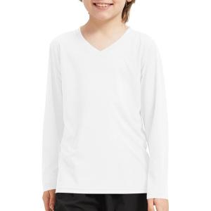imageQBK 4T to Youth Neon Shirt Kids Rash Guard UPF 50 VNeck Dry Fit Athletic Performance Long Sleeve Shirts for Boys and GirlsWhite