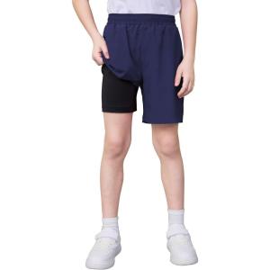 imageQBK Boys 2in1 Athletic Running Shorts with Compression Liner Lightweight Quick Dry 3T16YNavy