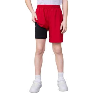 imageQBK Boys 2in1 Athletic Running Shorts with Compression Liner Lightweight Quick Dry 3T16YRed