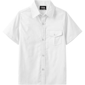 imageQBK Boys Cotton Linen Short Sleeve Classic Button Down Shirts Boys Dress Shirt with Chest Pocket for 2T16 YearsWhite