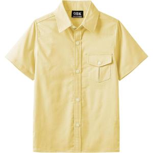 imageQBK Boys Cotton Linen Short Sleeve Classic Button Down Shirts Boys Dress Shirt with Chest Pocket for 2T16 YearsYellow