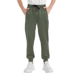 imageQBK Boys Joggers SlimFit Tapered Sweatpants with Adjustable Drawstring Waist Stretch for Sports ampamp Casual Wear 316YGreen8