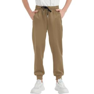 imageQBK Boys Joggers SlimFit Tapered Sweatpants with Adjustable Drawstring Waist Stretch for Sports ampamp Casual Wear 316YKhaki6