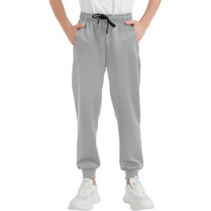 imageQBK Boys Joggers SlimFit Tapered Sweatpants with Adjustable Drawstring Waist Stretch for Sports ampamp Casual Wear 316YLight Grey16