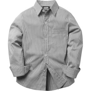imageQBK Boys Long Sleeve Button Down Shirts Oxford Dress Shirt Boys Striped Shirt for 2T16 YearsBlack
