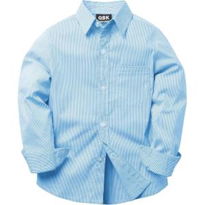 imageQBK Boys Long Sleeve Button Down Shirts Oxford Dress Shirt Boys Striped Shirt for 2T16 YearsBlue